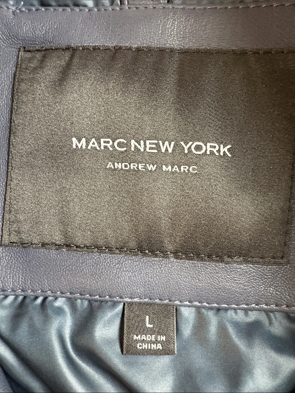 Marc New York Navy Leather Bomber Jacket